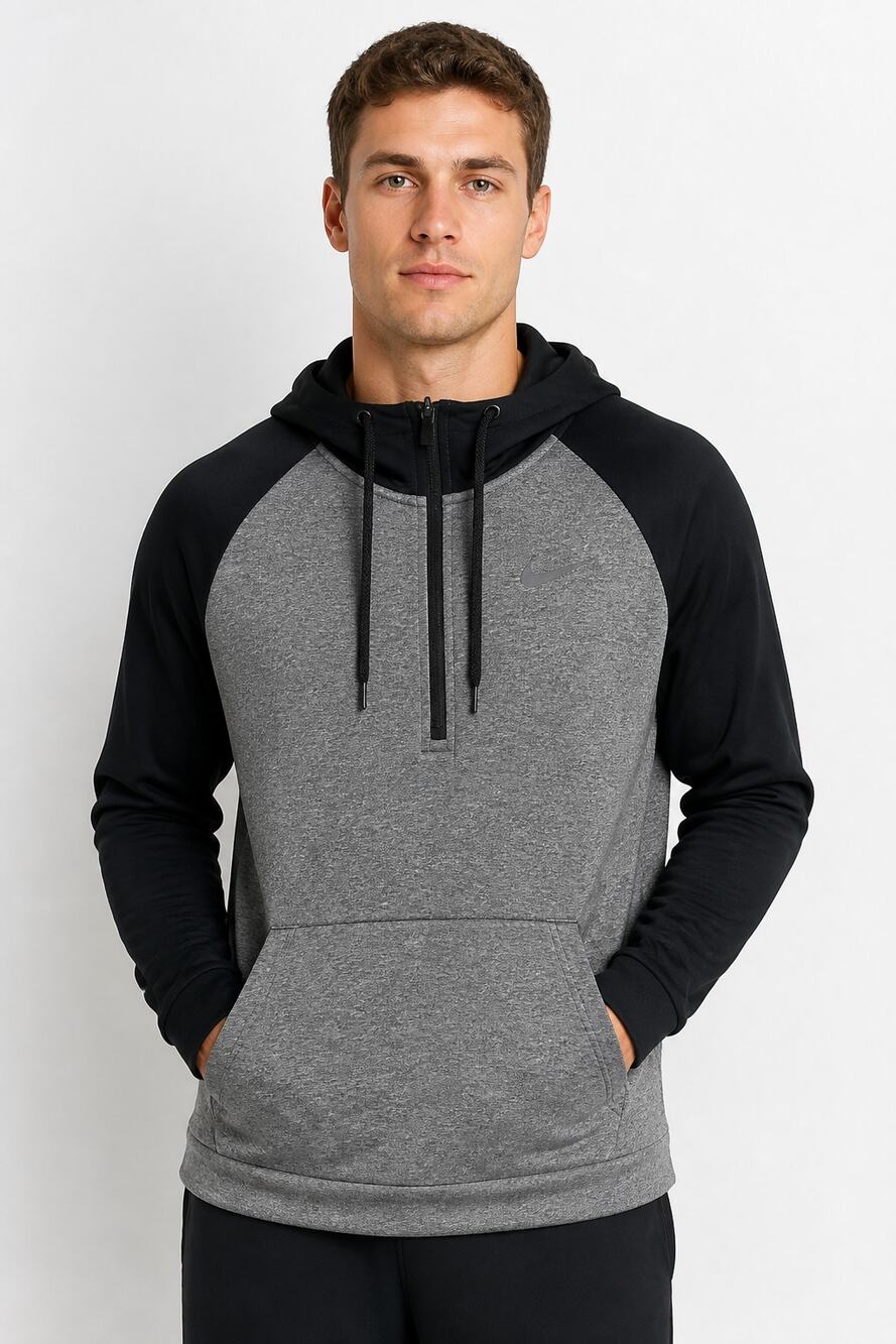 Nike Men’s Gray and Black Dri-Fit Half Zip Hoodie S